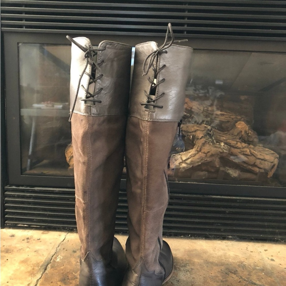 Brown and Black Knee-High Boots